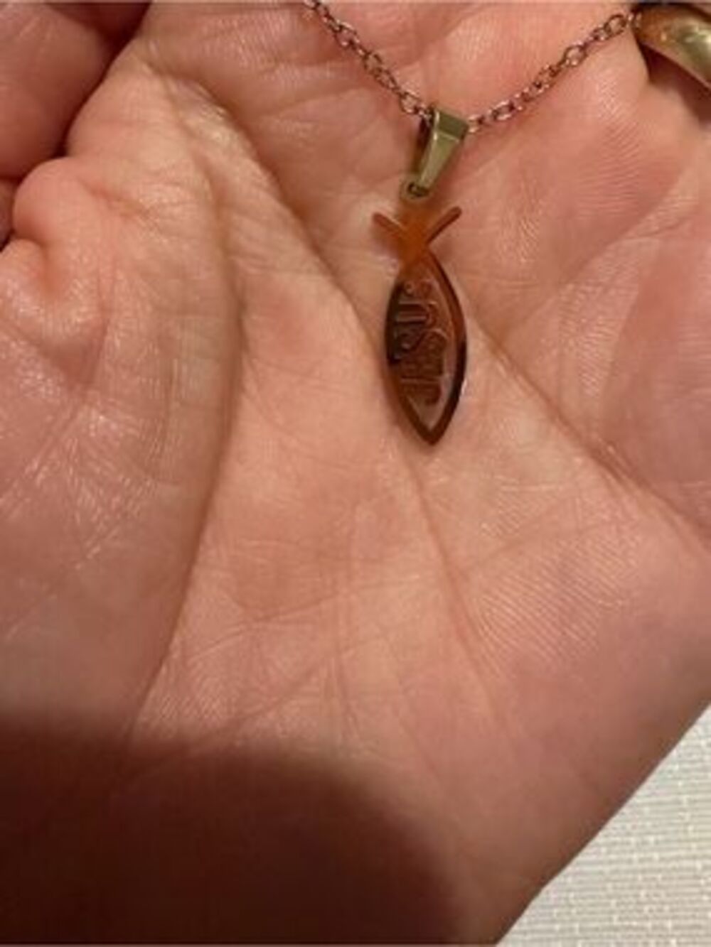 Gold Jesus Fish Pendant Necklace - Christian Womens Jewelry